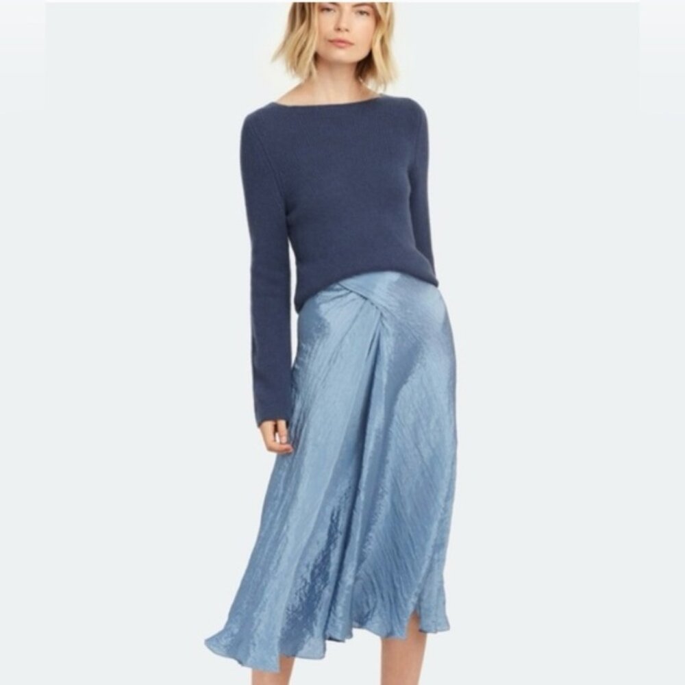 New Vince Womens Blue Textured Draped Banded Pull On Midi Skirt Size 6